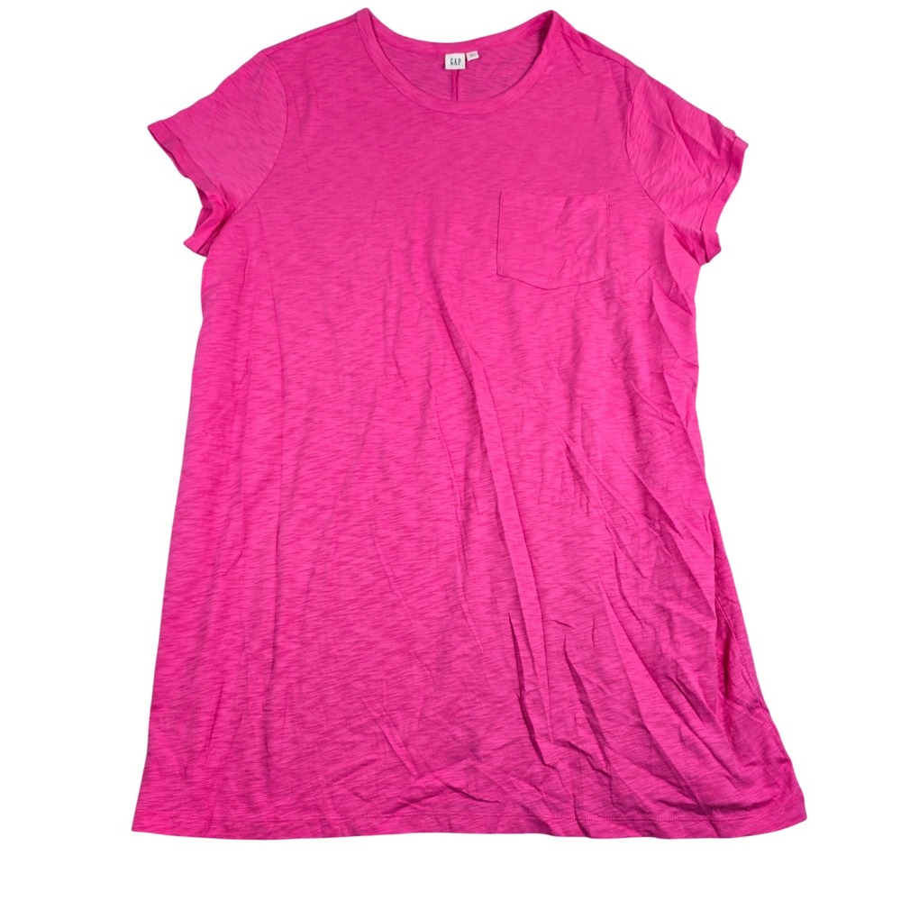 Gap T-Shirt Dress Women XXL Pink Slub Cotton Pocket Short Sleeve Casual Mini